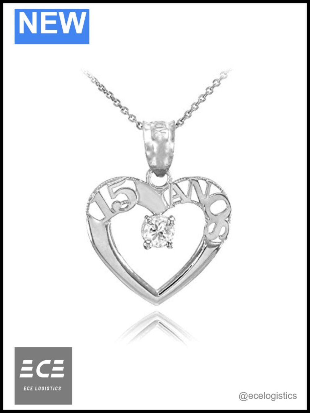 925 Sterling Silver Sweet 15 Quinceanera CZ Open Heart Pendant Necklace